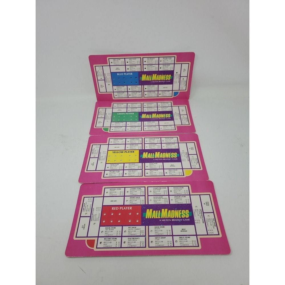 1989 Electronic Mall Madness Board Game REPLACEMENT PART 4 List Cards